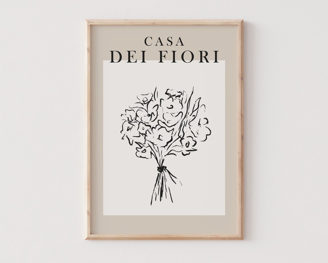 Casa Dei Fiori Flower Bouquet Ink Line Drawing Botanical Wall Print