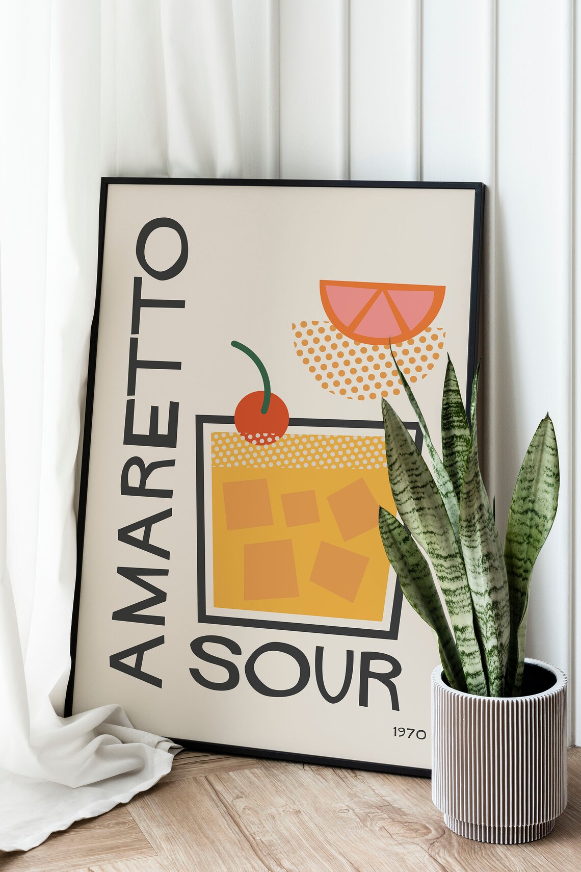 Retro Amaretto Sour Mid-Century Cocktail Poster - Image 2