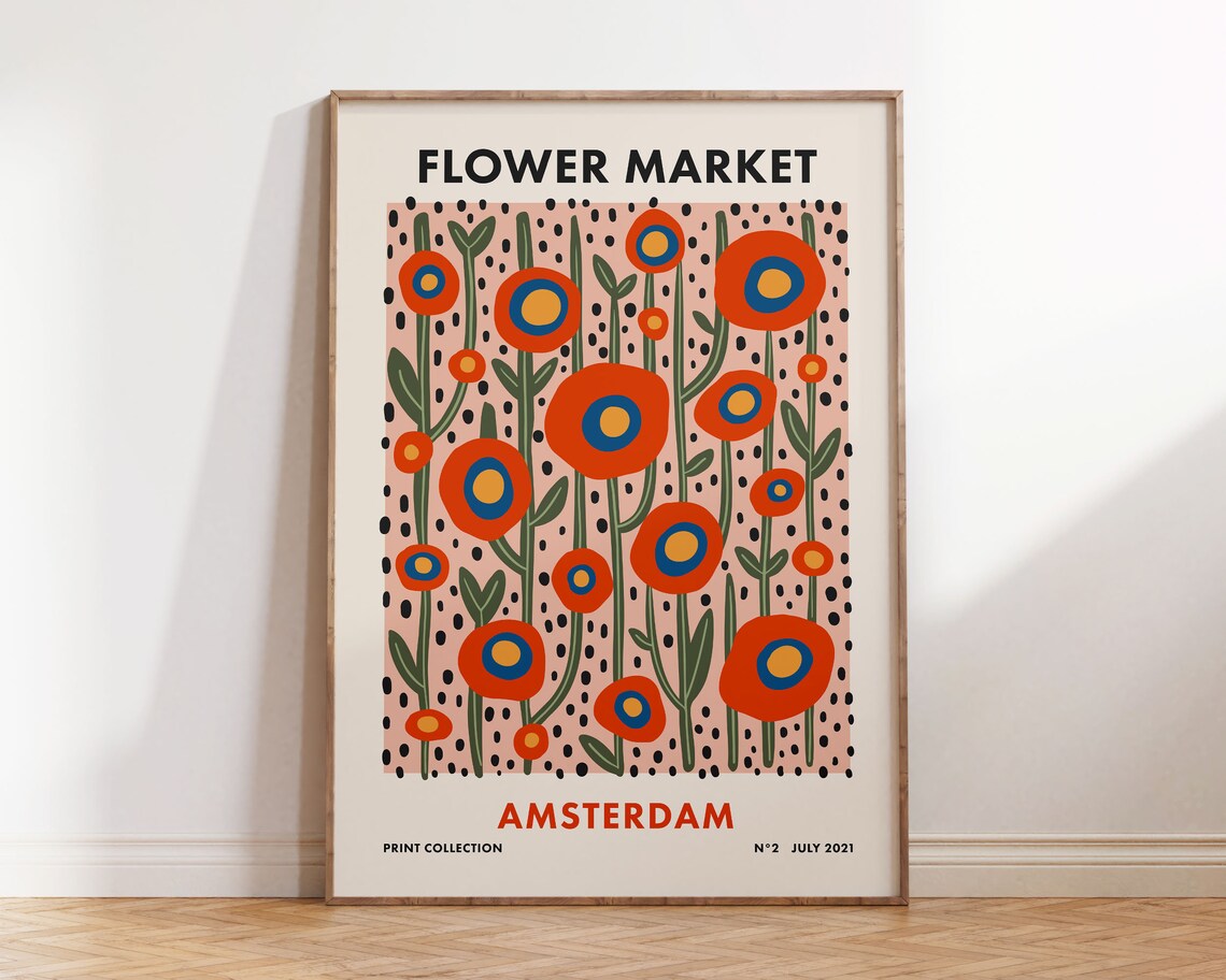 Flower Market Amsterdam Retro Abstract Floral Travel Poster