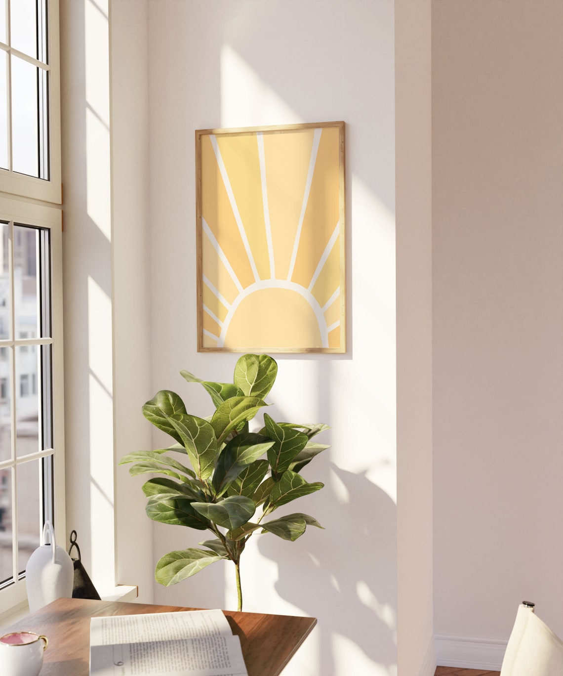 Boho Sun Rising Yellow Pastel Retro Minimalist Sunrise Wall Art - Image 2