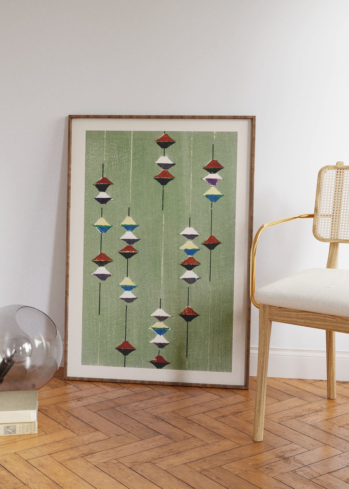 Sage Green Japanese Geometric Hanging Ornaments Retro Minimal Poster - Image 2