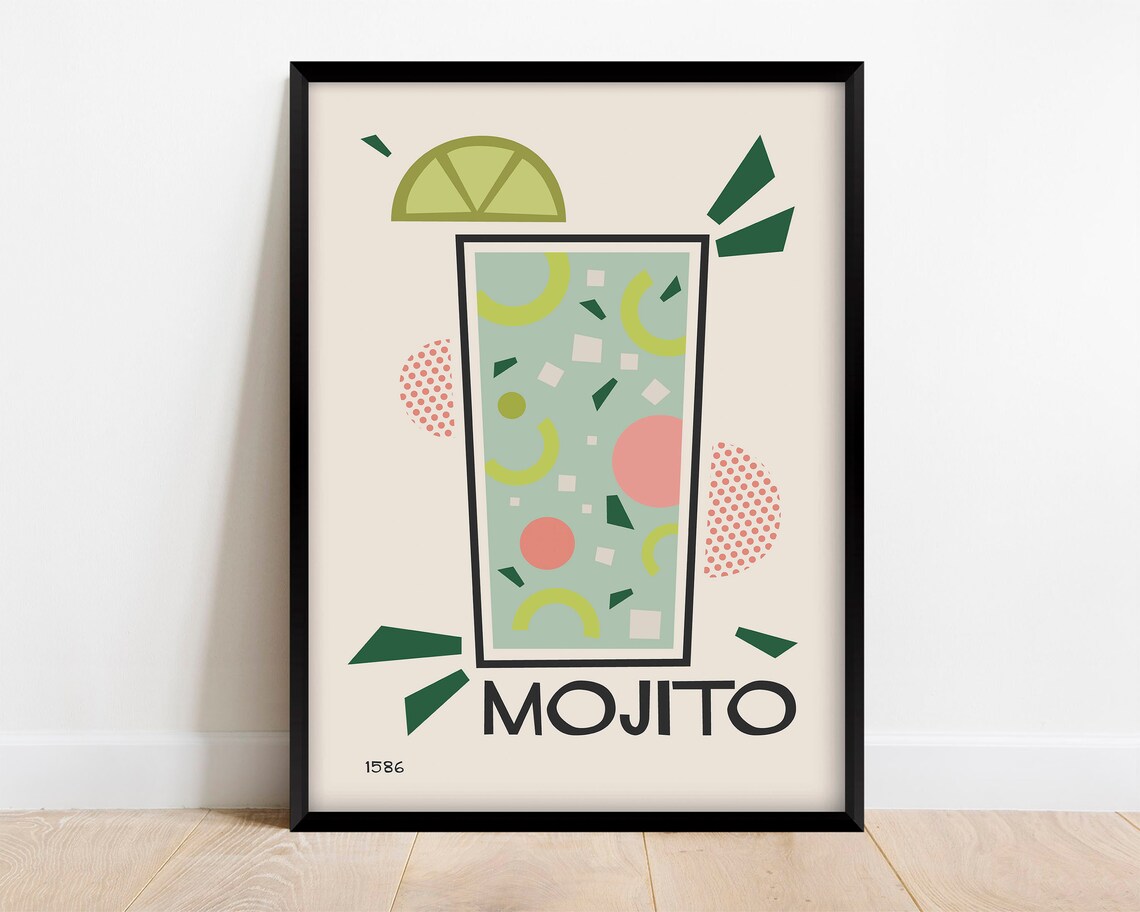Mojito Retro Cocktail Poster, Mid-Century Modern