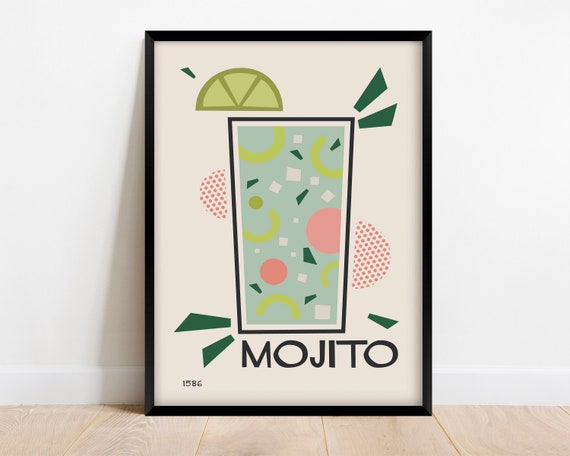 Mojito Retro Cocktail Poster, Mid-Century Modern