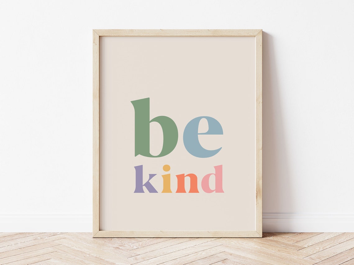 Be Kind Multicolor Pastel Danish Inspirational Quote Wall Art