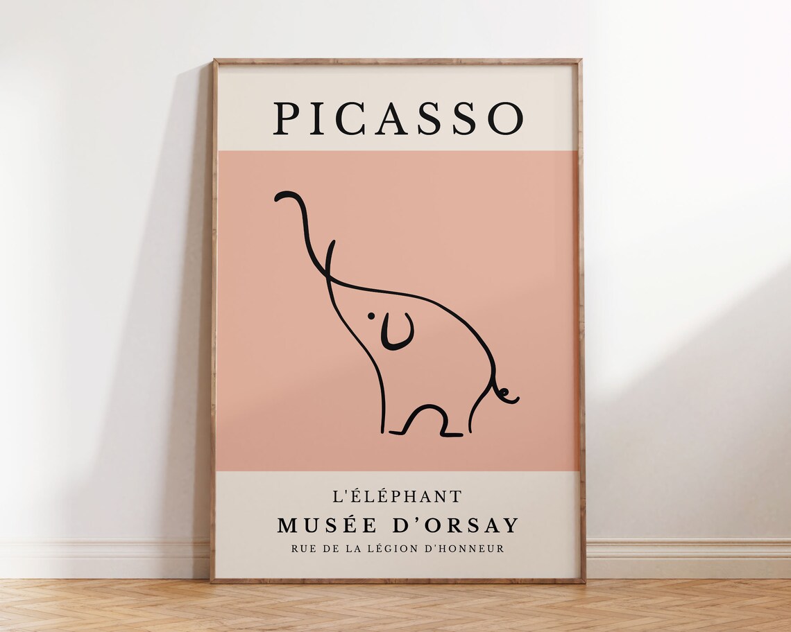 Picasso Elephant One Line Drawing Pink Museum Exhibition Wall Decor Poster