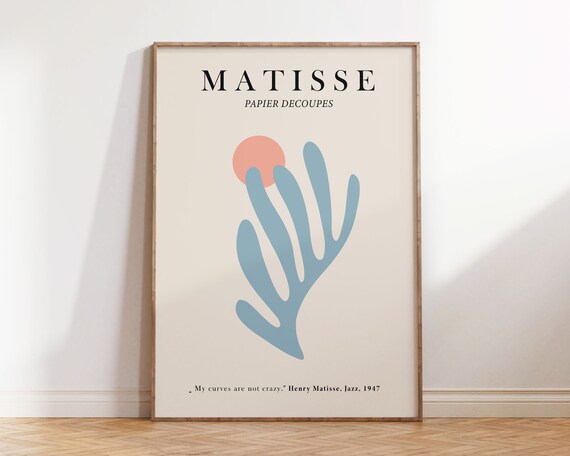 Henri Matisse Exhibition Poster Coral Leaf In Danish Pastel Light Blue Bedroom Wall Art Instant