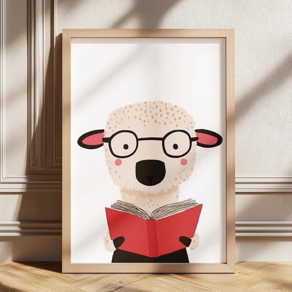 Sheep Wall Art Farm Animal Poster Nursery Decor Cute Illustration Baby Room Doodle Read Kids Print