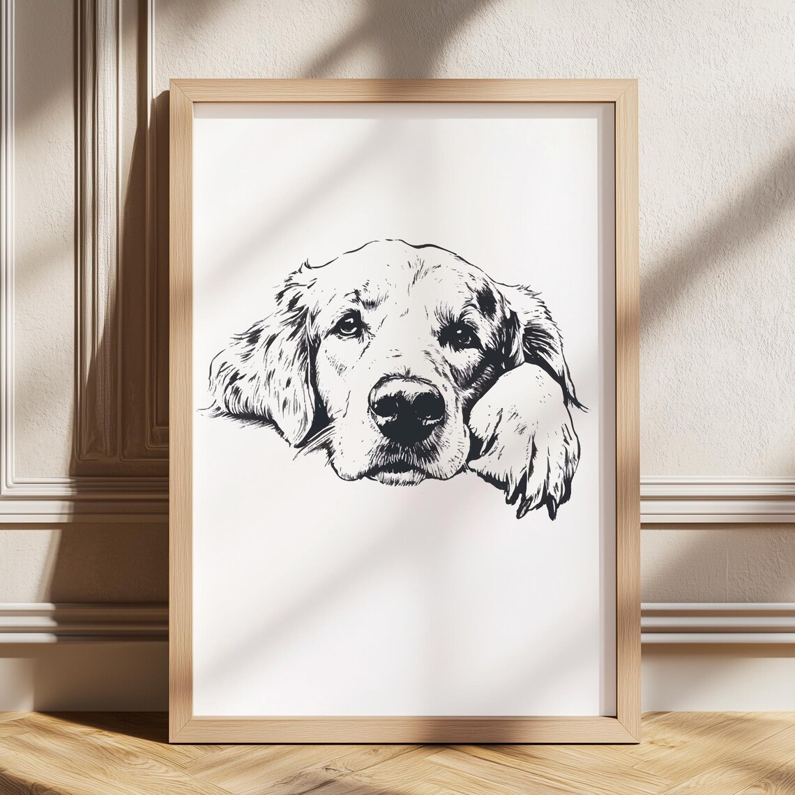 Golden Retriever Peeking Sketch Cute Dog Portrait Print Gift