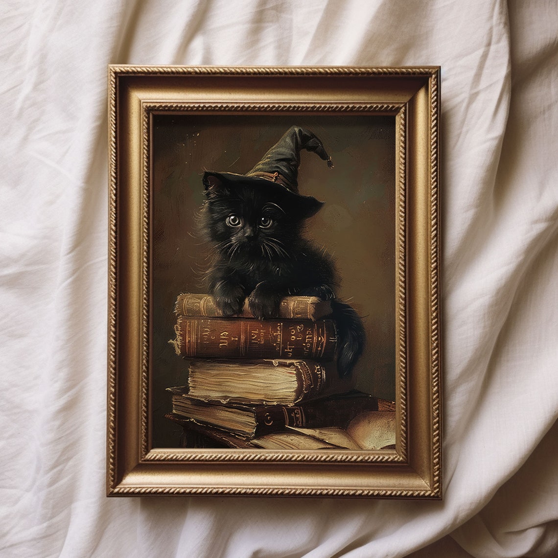 Little Black Cat Halloween Vintage Style Art Print - Image 2