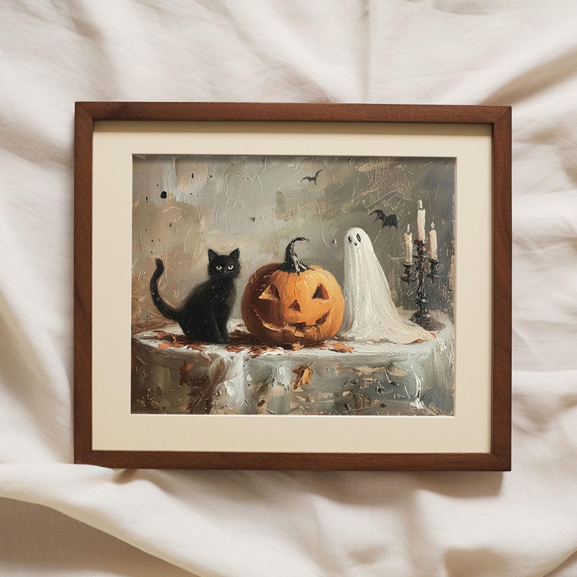 Black Cat Pumpkin Ghost Vintage Halloween Art Print - Image 2