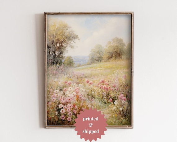 Flower Meadow Vintage Style Art Print, Cottage Decor