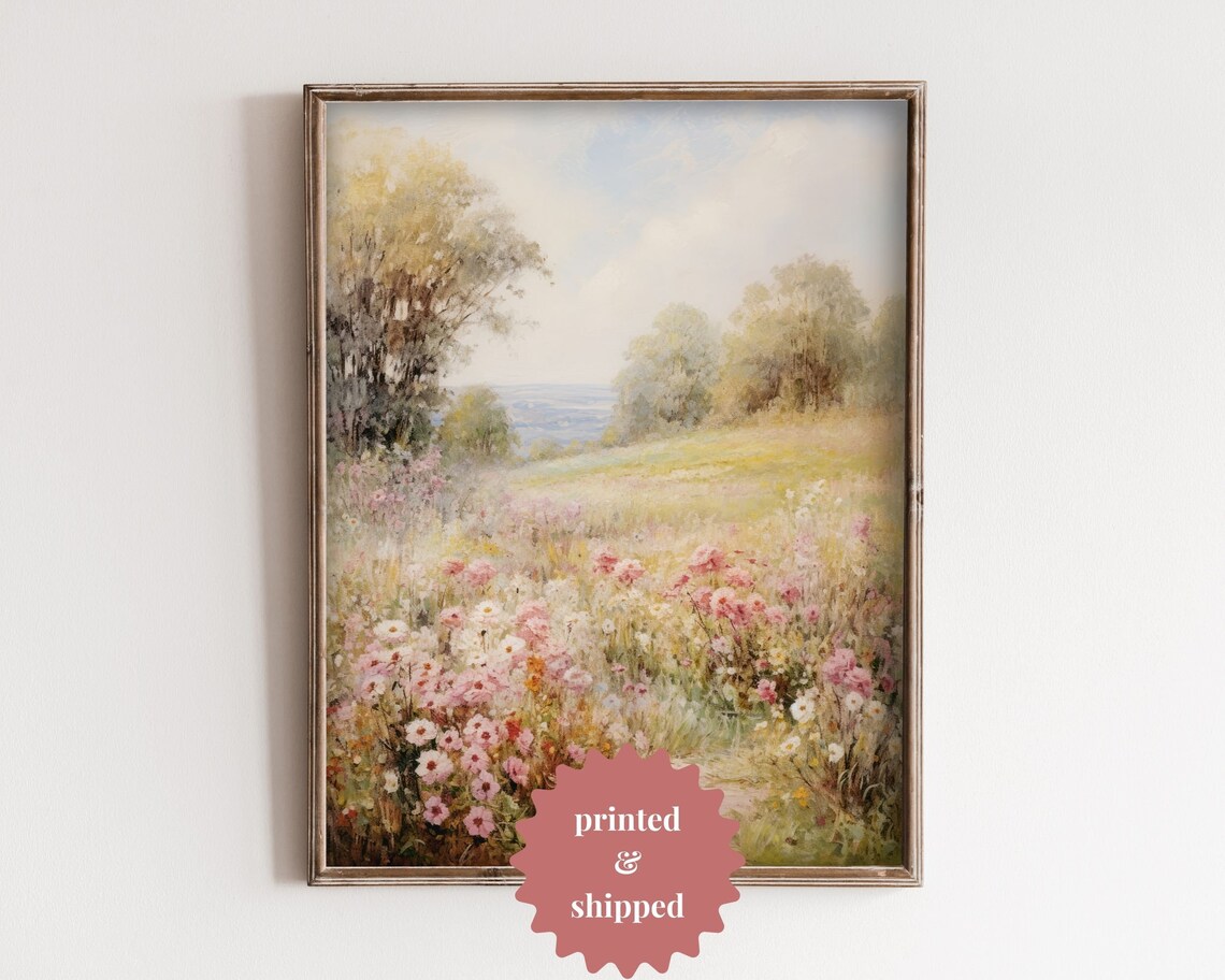 Flower Meadow Vintage Style Art Print, Cottage Decor