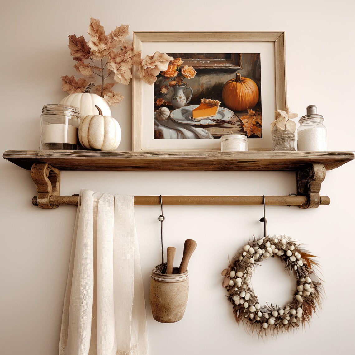 Pumpkin Pie, Vintage Style Still Life Fall Decor - Image 2