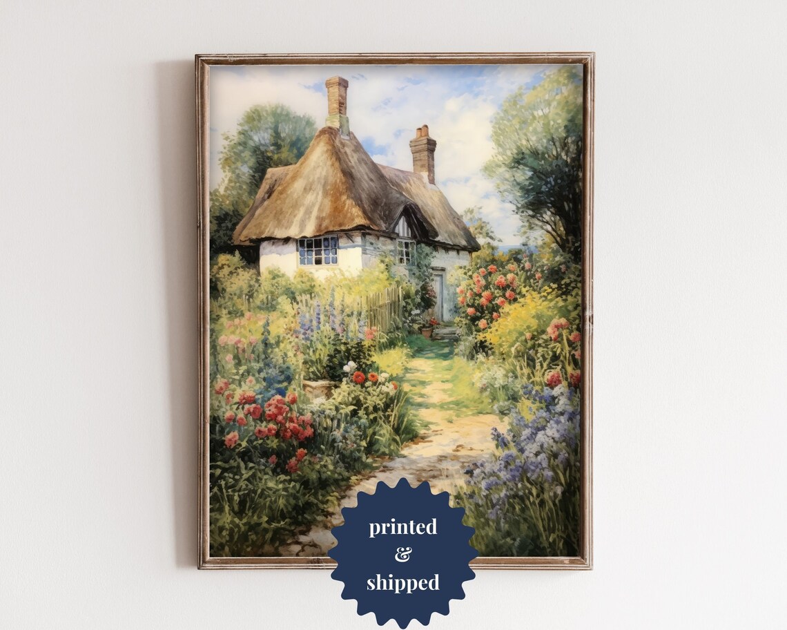 Old Thatched Cottage Vintage Style Art Print
