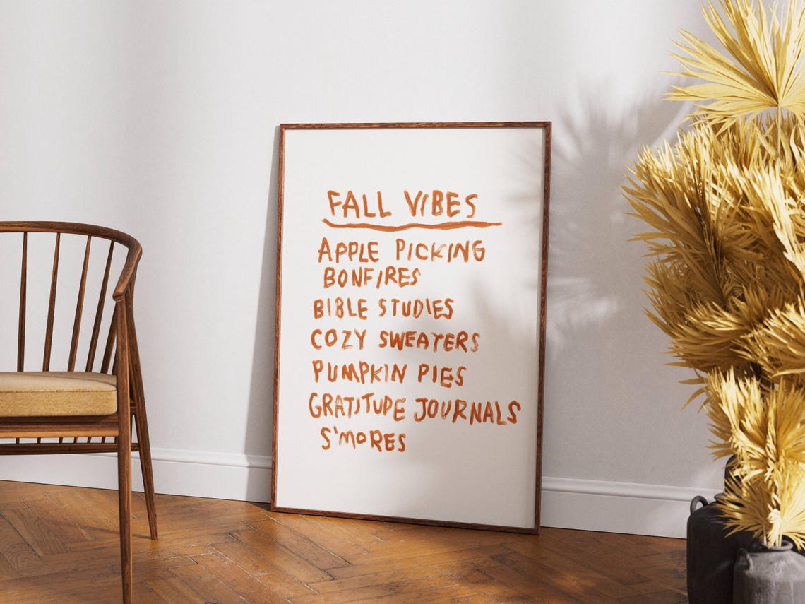 Fall Vibes Hand Lettered Autumn Bucket List Rustic Home Poster - Image 2