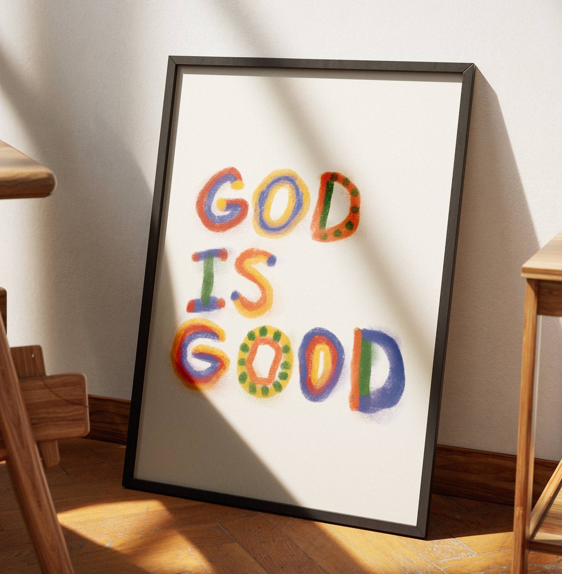 God Is Good Rainbow Hand Lettered Kids Faith Room Decor Poster