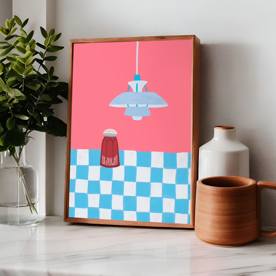 Salt And Light Pendant Lamp Checkerboard Retro Kitchen Poster - Image 3