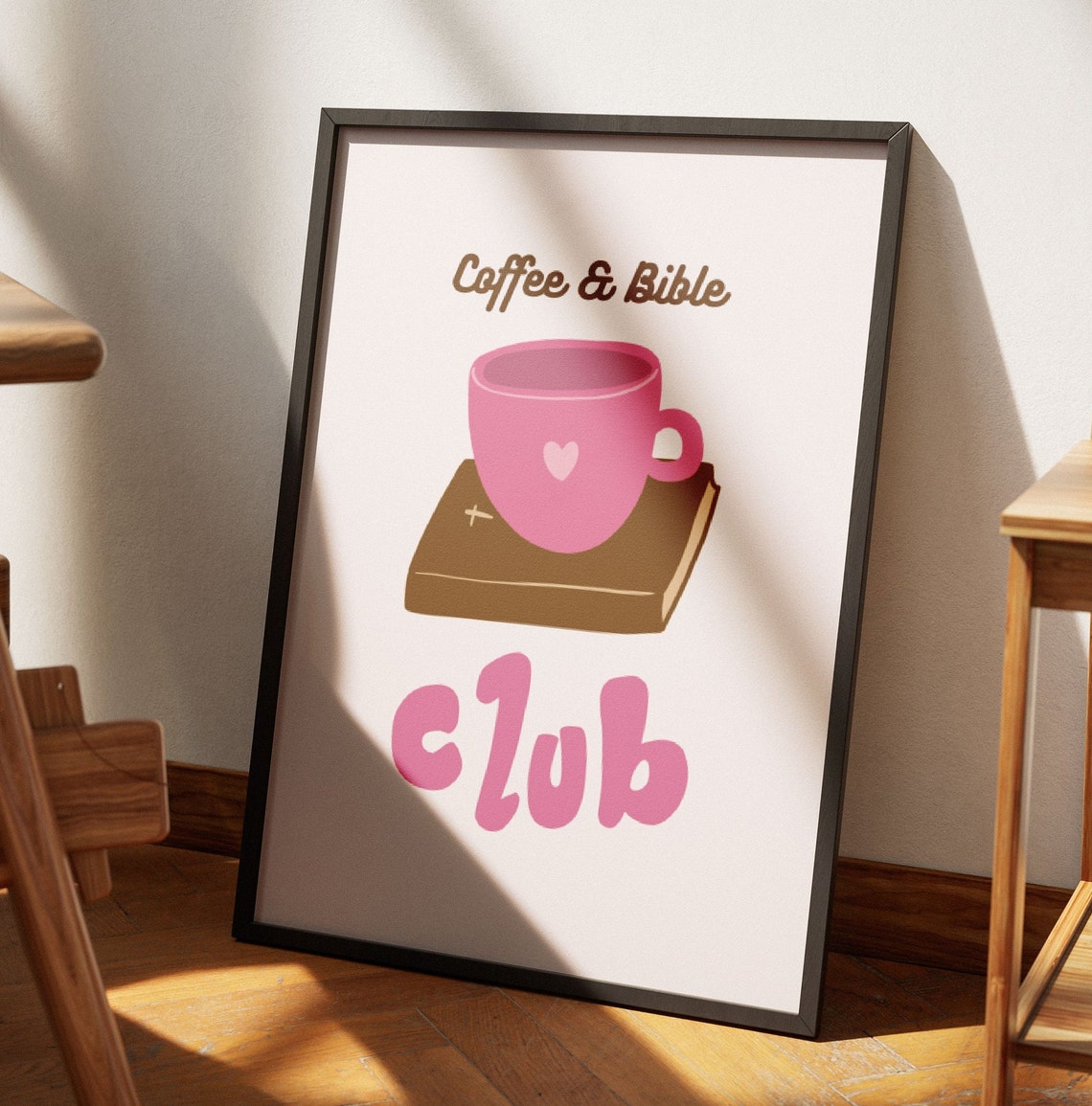 Coffee And Bible Club Pink Mug Retro Coquette Christian Poster