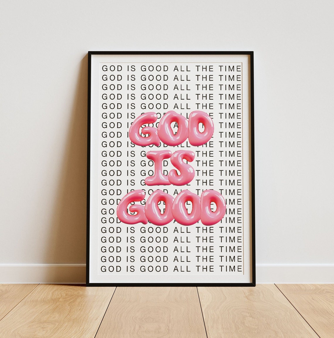 God Is Good Pink Balloon Letters Modern Christian Faith Poster