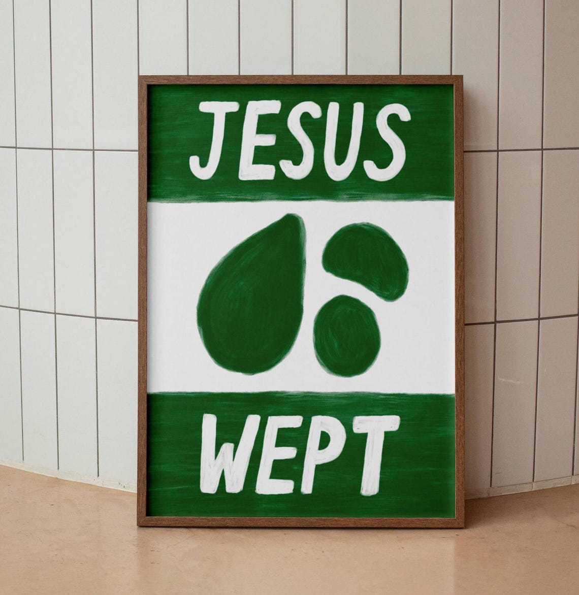Jesus Wept Bold Green Typography Faith Statement Wall Poster - Image 3