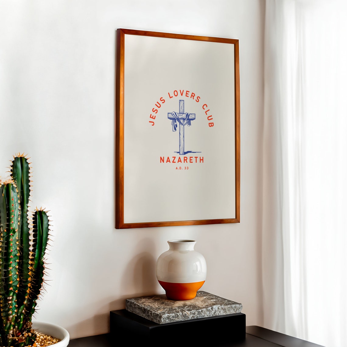 Jesus Lovers Club Retro Aesthetic Christian Wall Art Jesus Of Nazareth Cross Wall Art Modern Christian Art Print Vintage Christian Poster - Image 2