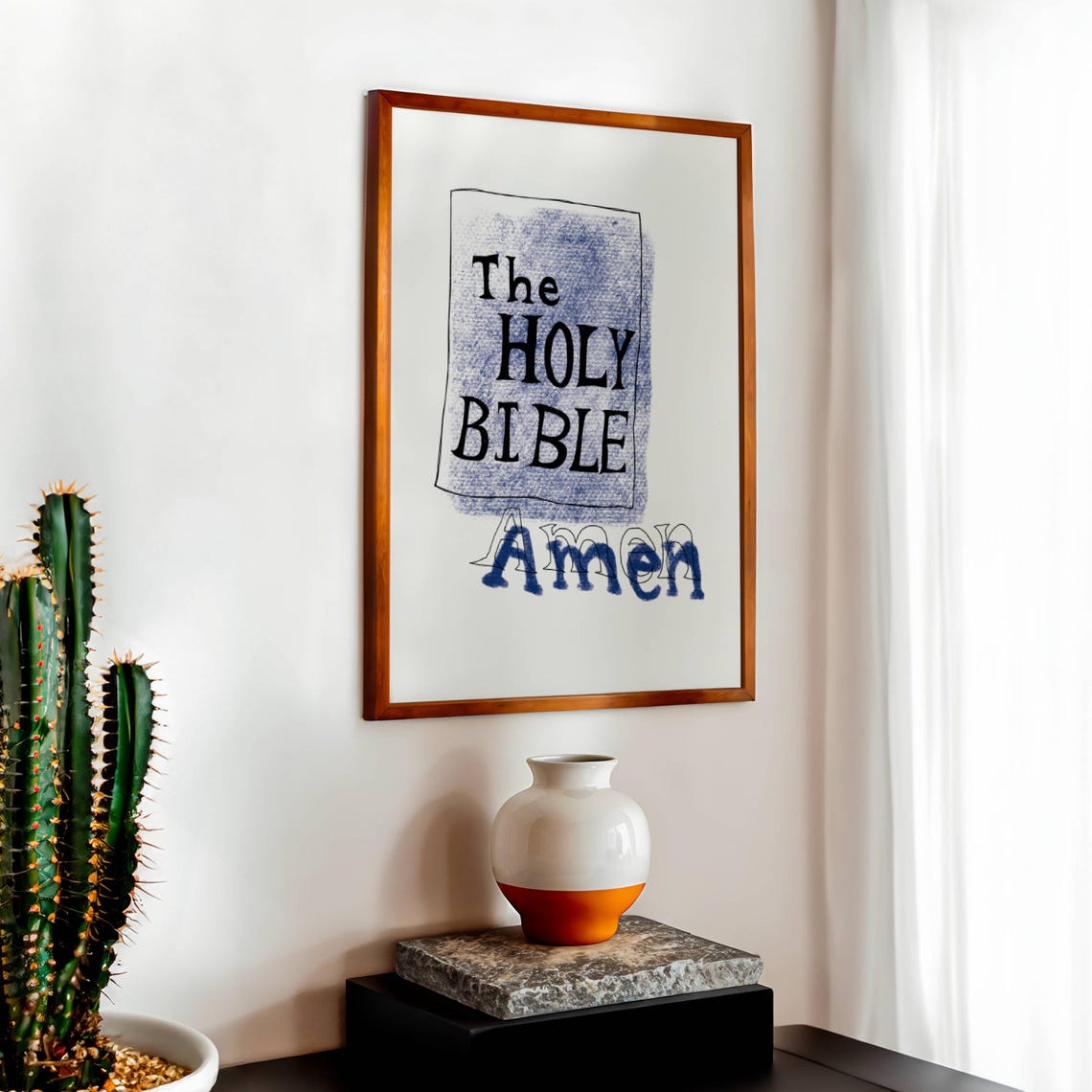 The Holy Bible Amen Hand Drawn Blue Christian Scripture Poster - Image 2