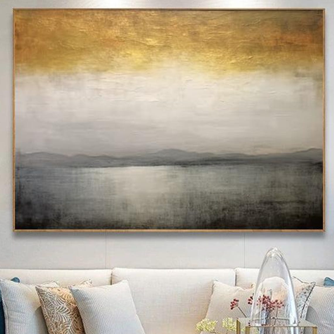 Gold Grey Abstract Landscape Horizon Modern Minimalist Wall Poster