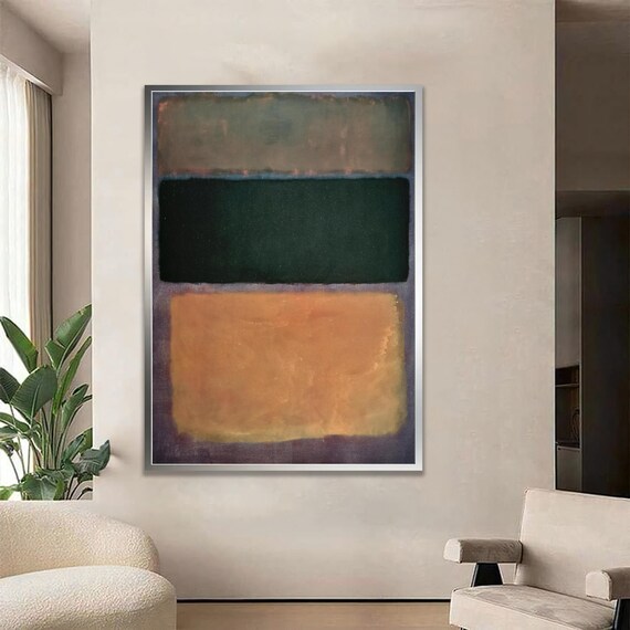 Abstract Wall Art In Purple Beige And Green Minimalist Layered Color Block Painting