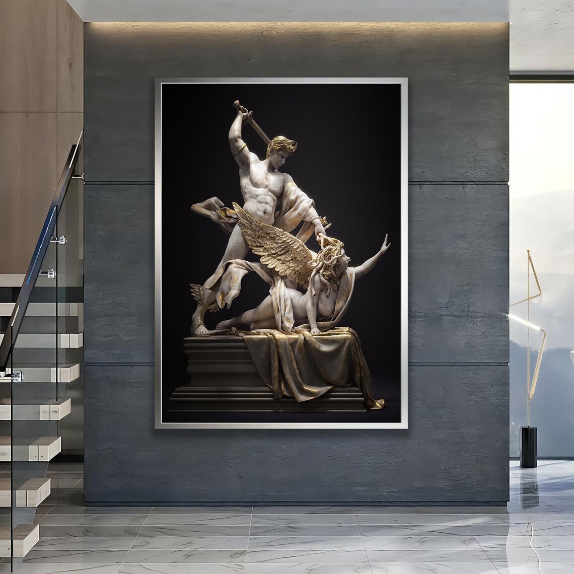 Perseus Slaying Medusa Greek Mythology Marble Statue Art Poster