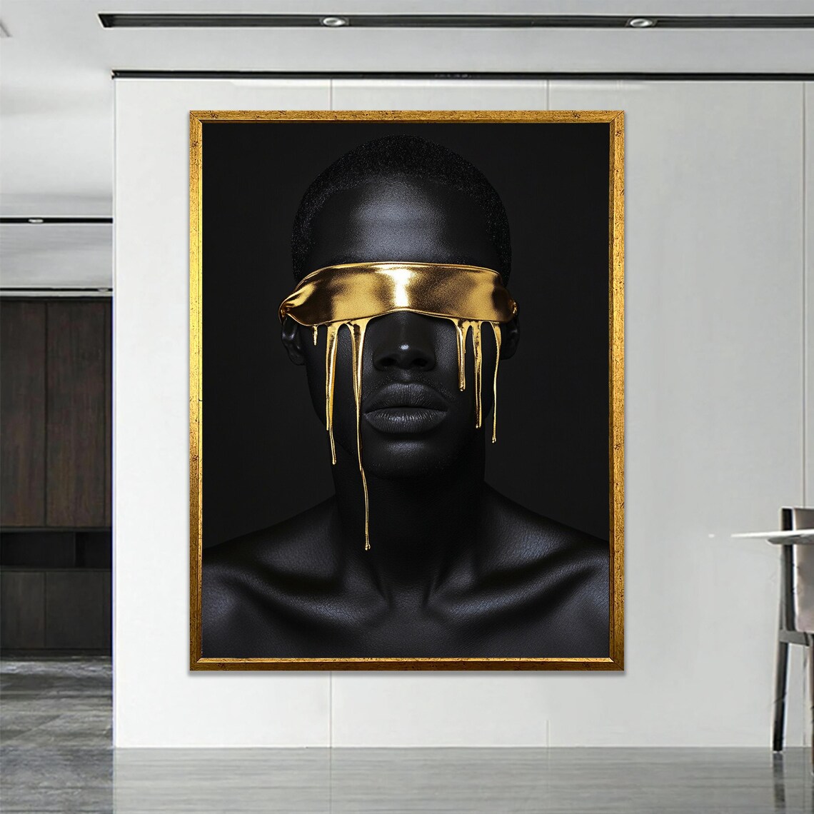 Black Woman Gold Blindfold Dripping Gold Tears Dramatic Portrait Poster