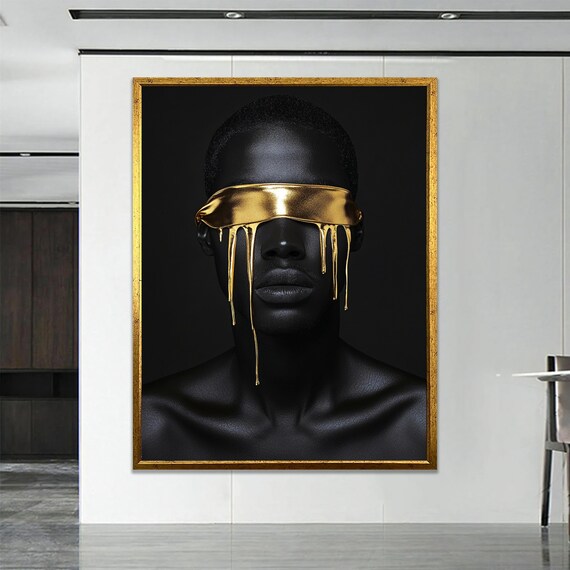 Black Woman Gold Blindfold Dripping Gold Tears Dramatic Portrait Poster