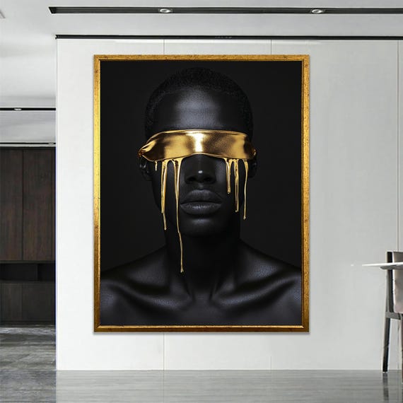 Golden Tears African Woman Portrait Elegant Bandana Wall Art Print