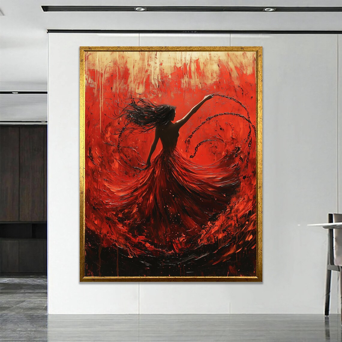 Red Dress Dancing Woman Fiery Red Passionate Abstract Painting Poster