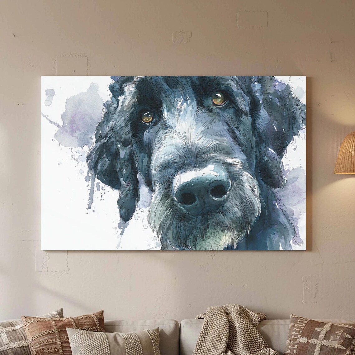 Black Shaggy Dog Soulful Face Watercolor Pet Portrait Art Poster