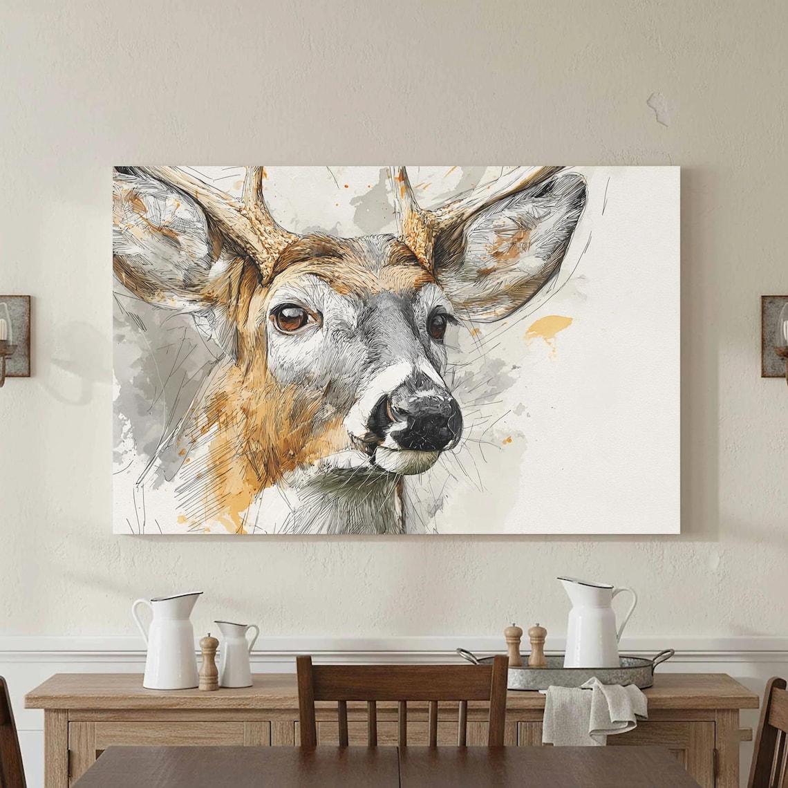 Deer Close Up Sketch Watercolor Woodland Animal Portrait Poster