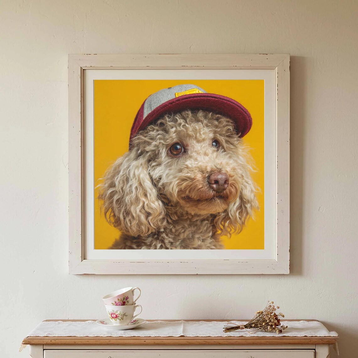 Cute Poodle Wearing Baseball Cap Funny Dog Photo Portrait Poster