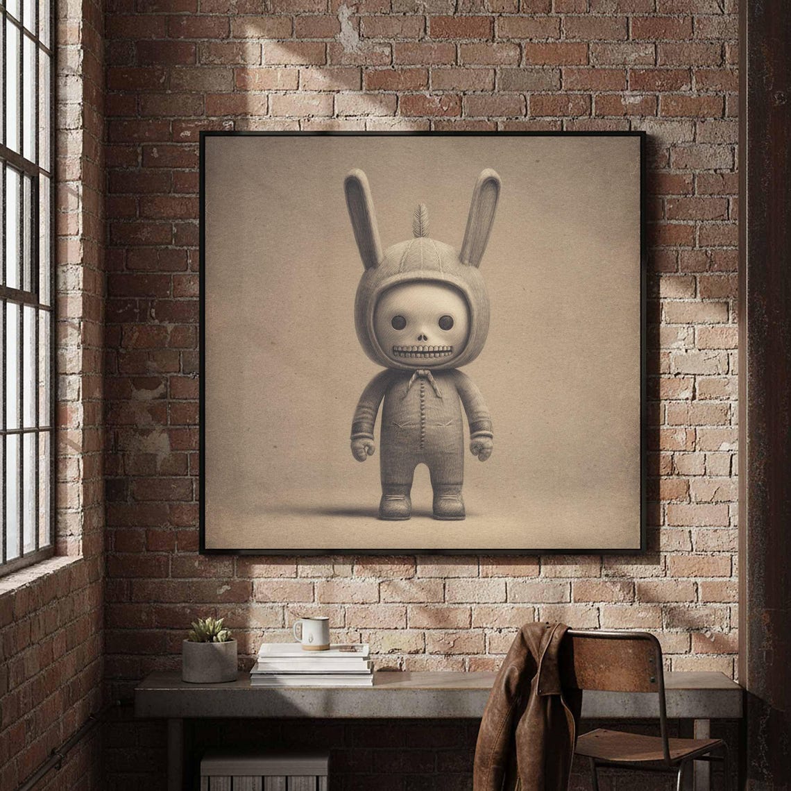Gothic Bunny Skeleton Cute Character Vintage Graphite Art Print
