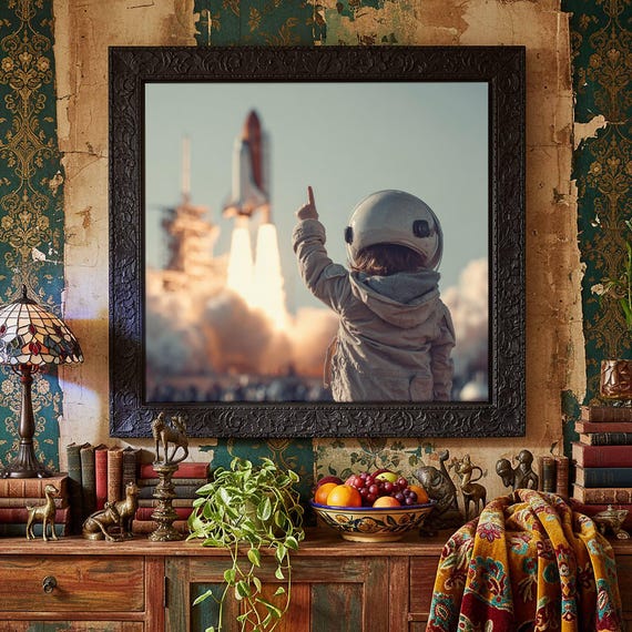 Astronaut Child Space Launch Canvas Print Kids Room Wall Art