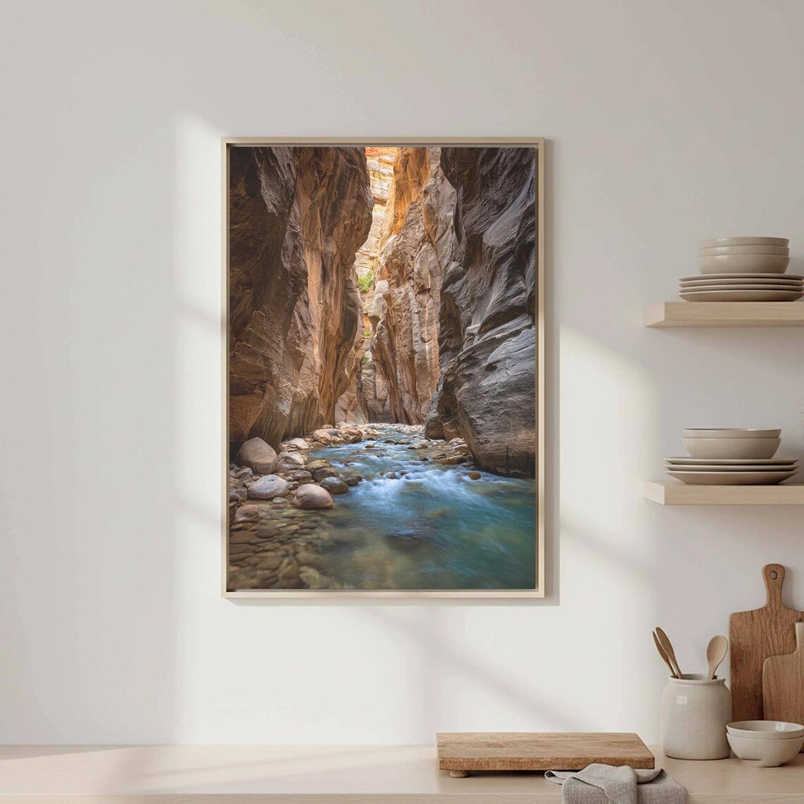 Slot Canyon Stream Towering Sandstone Walls Nature Photo Poster