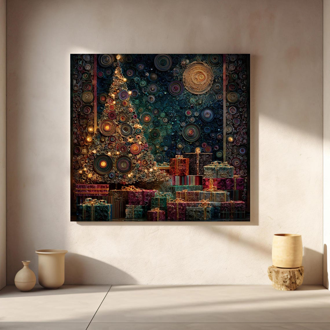 Swirl Christmas Tree Paper Quilling Style Moonlit Gifts Poster