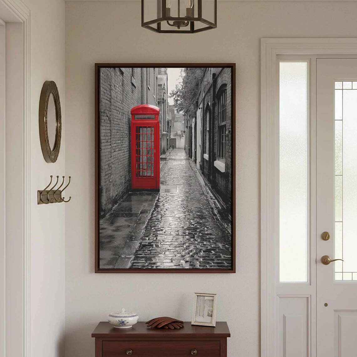 Red London Phone Booth Cobblestone Alley Selective Color Poster