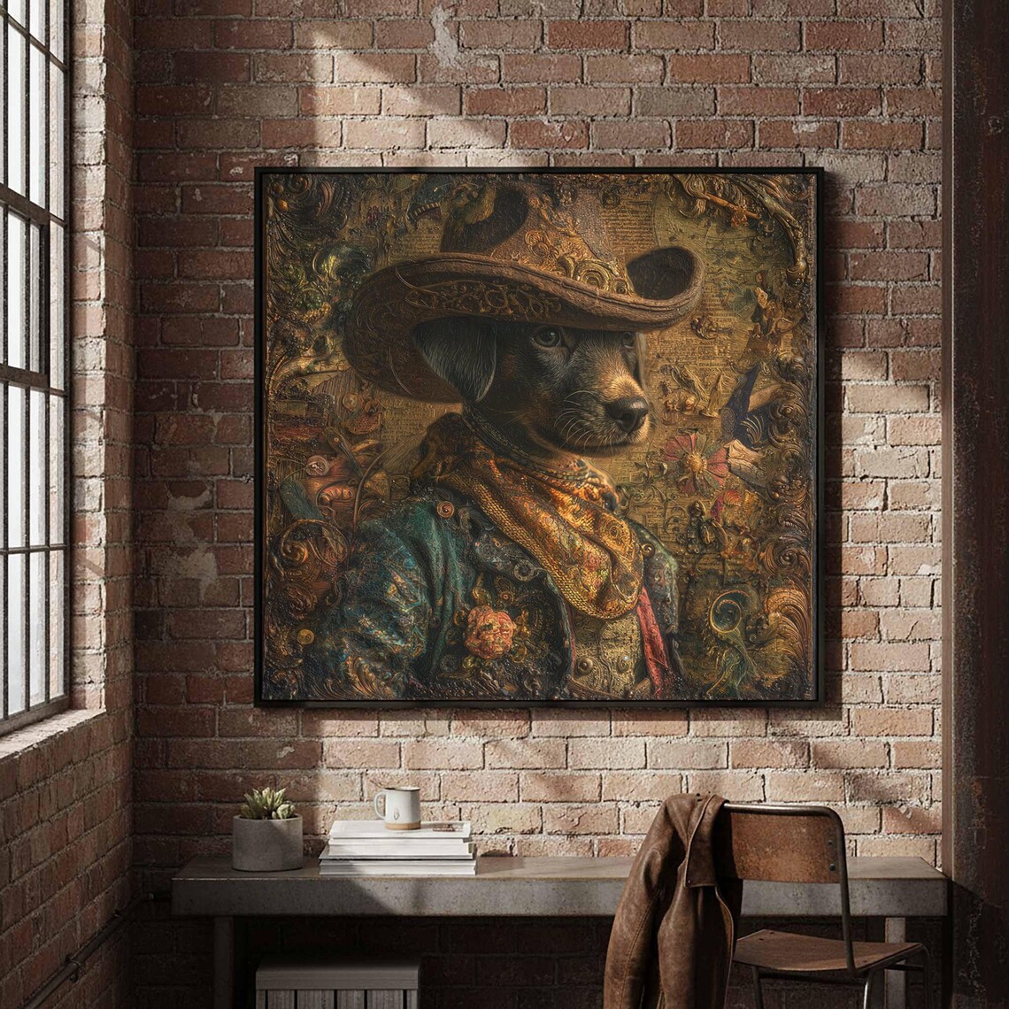 Steampunk Labrador Puppy Western Cowboy Portrait Ornate Poster