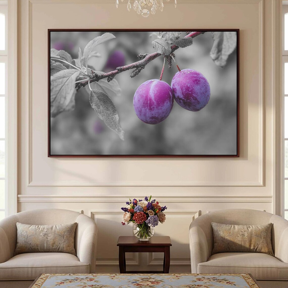 Purple Plums Art Print, Color Splash Fruit Wall