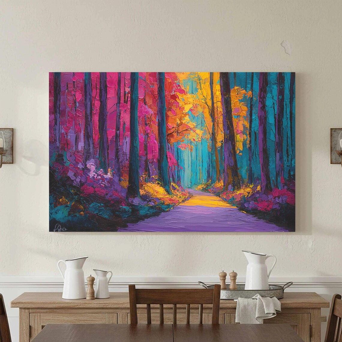 Abstract Forest Path Canvas Art Colorful Landscape Print