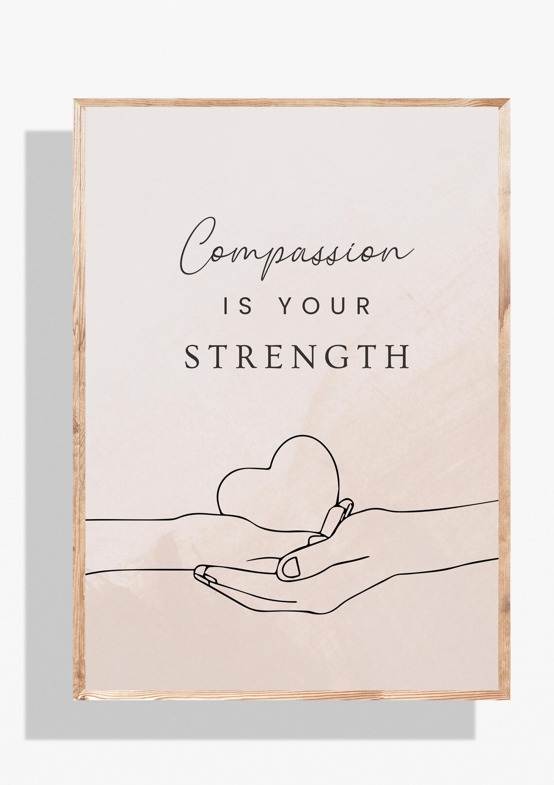 Compassion Is Your Strength Hands Holding Heart Line Art Poster - Image 2