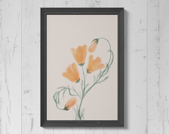 Orange Poppy Watercolor Floral Botanical Illustration Art Print