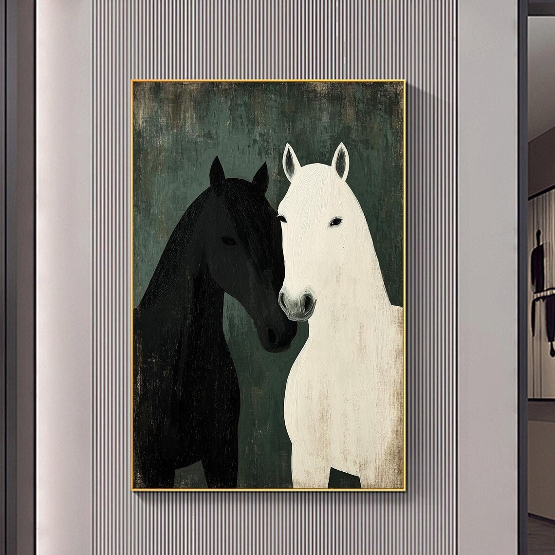 Black and White Horses Minimalist Animal Oil Painting Poster