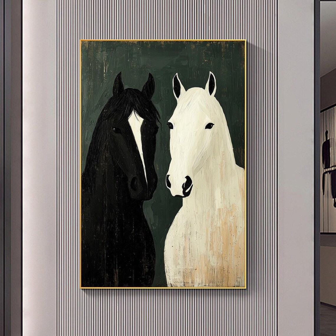 Abstract Black and White Horse Oil Painting Art Print