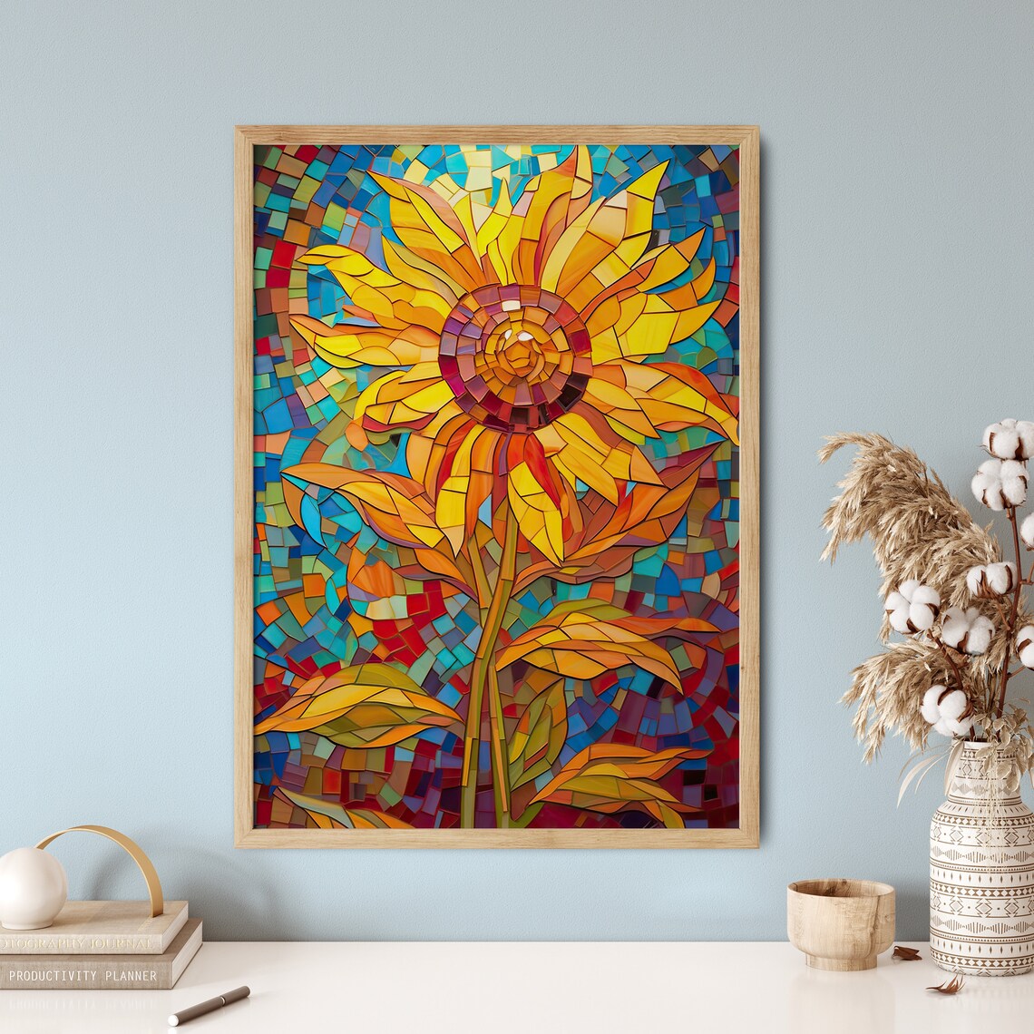 Mosaic Sunflower Vibrant Stained Glass Floral Garden Art Poster - Image 5