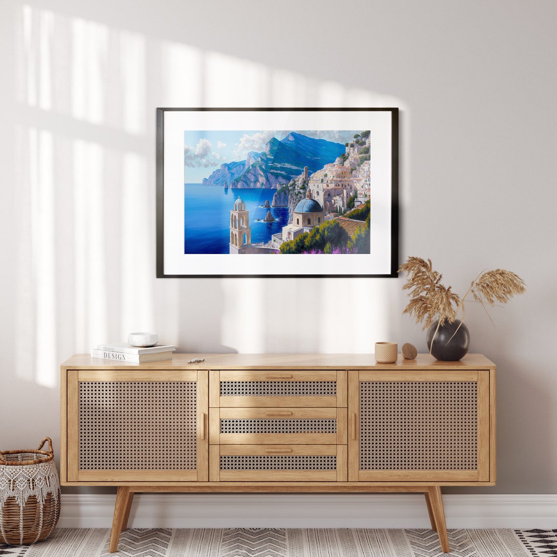 Blue Dome Coastal Church on Italian Cliffs Mediterranean Art Print - Image 5